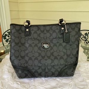 Coach Peyton Black Grey Signature C Leather Tote